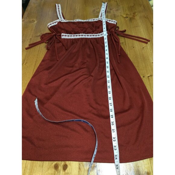 Vintage 70s Roberta California Dress Lace Trim Tie Sides Size 12 Empire Waist - Picture 8 of 8